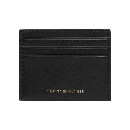 Porte-cartes noir en cuir orné d'une inscription logotée dorée