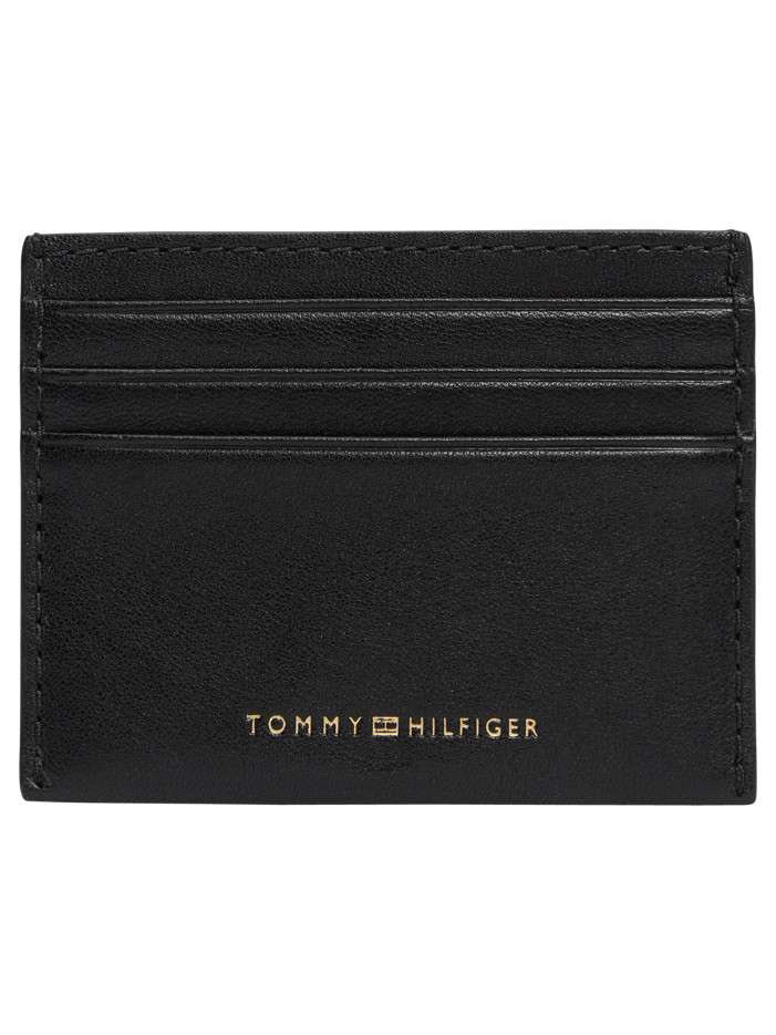 Porte-cartes noir en cuir orné d'une inscription logotée dorée