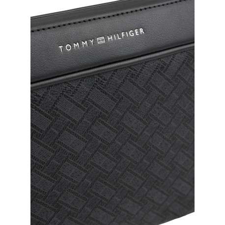 Sacoche noire à monogramme texturé en damier tissé pourvue d'une dragonne - Image 3