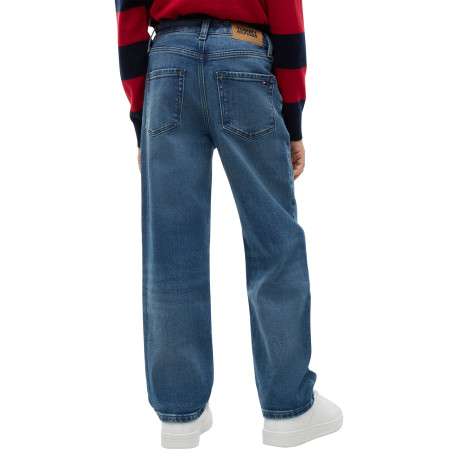 Jean en coton bleu foncé délavé pourvu d'une coupe large avec 5 poches - Image 2