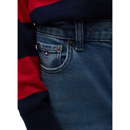 Jean en coton bleu foncé délavé pourvu d'une coupe large avec 5 poches - Image 4