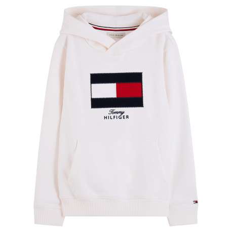 Sweat en coton biologique écru orné par un grand drapeau tricolore brodé