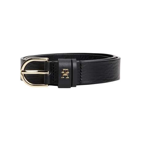 Ceinture en cuir noir agrémentée d'une boucle métallique dorée et du logo - Image 2