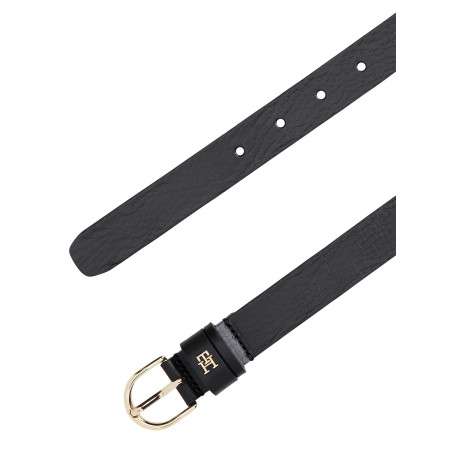 Ceinture en cuir noir agrémentée d'une boucle métallique dorée et du logo - Image 3