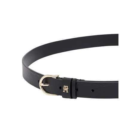 Ceinture en cuir noir agrémentée d'une boucle métallique dorée et du logo - Image 4