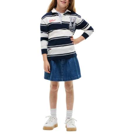 Polo vintage en coton blanc et bleu marine à larges rayures orné de Snoopy - Image 2