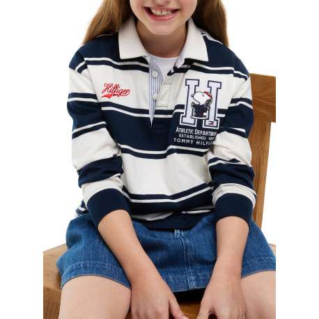 Polo vintage en coton blanc et bleu marine à larges rayures orné de Snoopy - Image 4