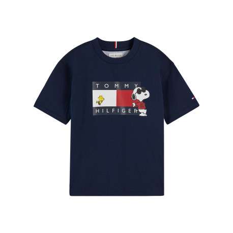 T-shirt bleu marine en coton orné du logo imprimé sur la poitrine avec Snoopy