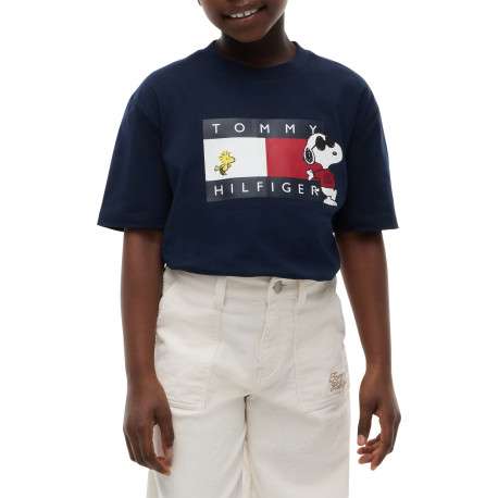 T-shirt bleu marine en coton orné du logo imprimé sur la poitrine avec Snoopy - Image 2