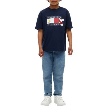 T-shirt bleu marine en coton orné du logo imprimé sur la poitrine avec Snoopy - Image 4