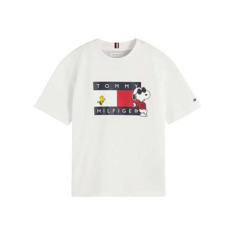 T-shirt blanc en coton agrémenté du logo imprimé sur la poitrine avec Snoopy