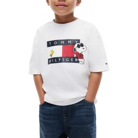 T-shirt blanc en coton agrémenté du logo imprimé sur la poitrine avec Snoopy - Image 2