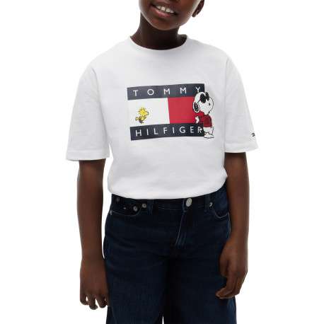 T-shirt blanc en coton agrémenté du logo imprimé sur la poitrine avec Snoopy - Image 3