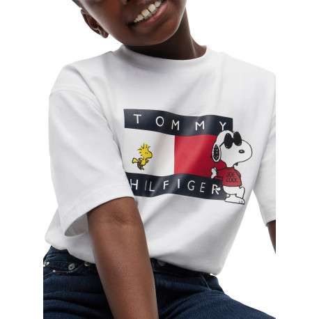 T-shirt blanc en coton agrémenté du logo imprimé sur la poitrine avec Snoopy - Image 4