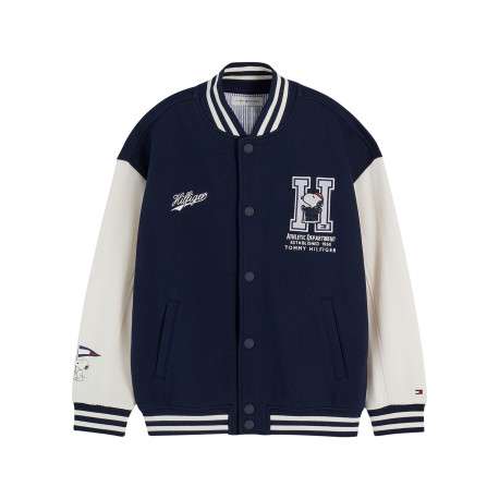Blouson bomber en coton blanc et bleu marine pourvu d'une coupe large