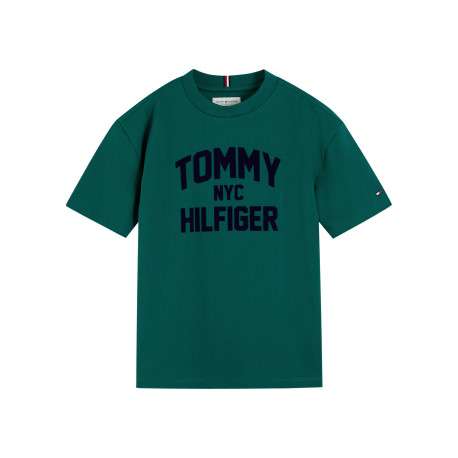 T-shirt vert forêt en coton à imprimé logotypé noir de style universitaire