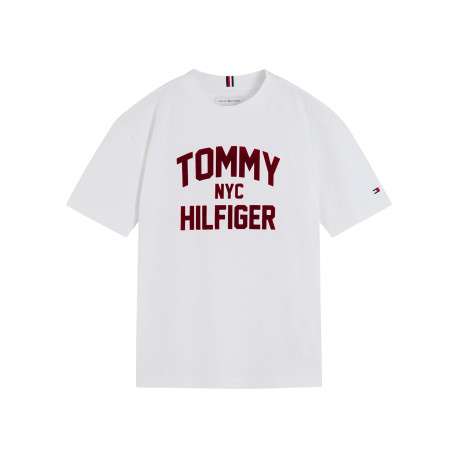 T-shirt blanc en coton à imprimé logotypé bordeaux de style universitaire