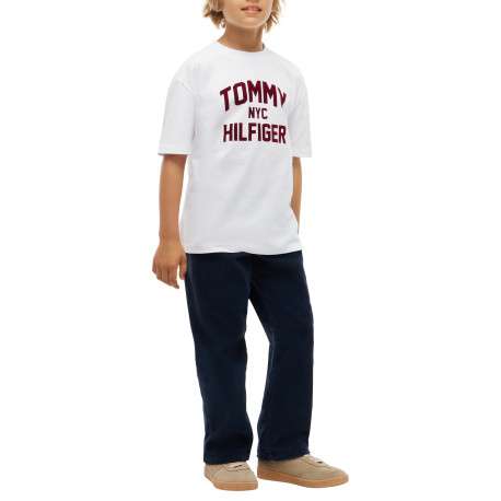 T-shirt blanc en coton à imprimé logotypé bordeaux de style universitaire - Image 5