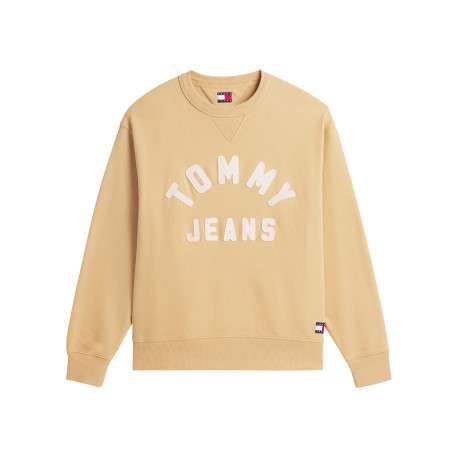 Sweat en coton mélangé beige à coupe droite pourvu d'un col rond