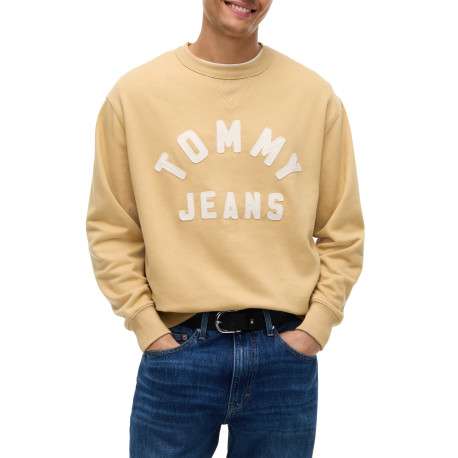 Sweat en coton mélangé beige à coupe droite pourvu d'un col rond - Image 2