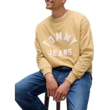 Sweat en coton mélangé beige à coupe droite pourvu d'un col rond - Image 4