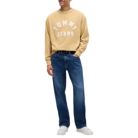 Sweat en coton mélangé beige à coupe droite pourvu d'un col rond - Image 5