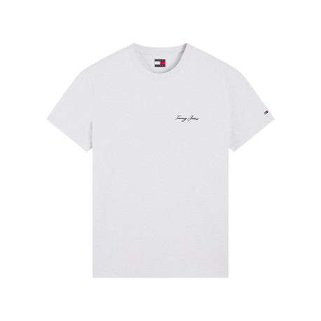 T-shirt en coton biologique gris à coupe droite pourvu d'un col rond