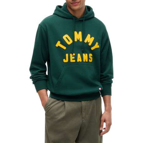 Sweat en coton mélangé vert à coupe droite pourvu d'un col à capuche - Image 2
