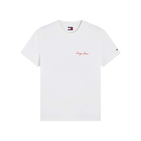 T-shirt en coton biologique blanc à coupe droite pourvu d'un col rond