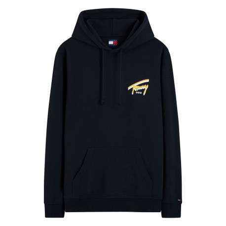 Sweat en coton noir à coupe droite pourvu d'un col à capuche