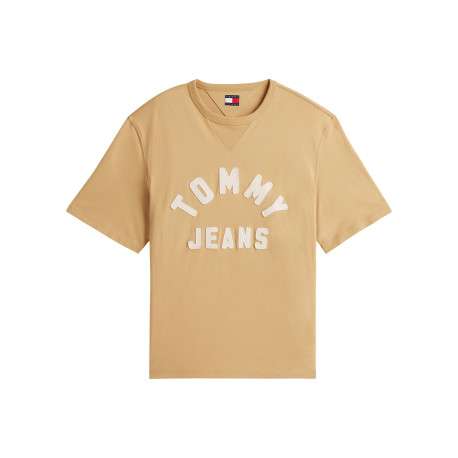 T-shirt en coton biologique beige à coupe droite pourvu d'un col rond
