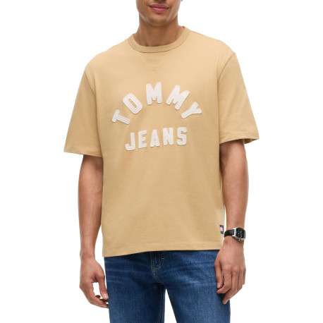 T-shirt en coton biologique beige à coupe droite pourvu d'un col rond - Image 2