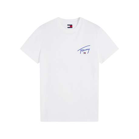 T-shirt en coton biologique blanc à coupe droite pourvu d'un col rond