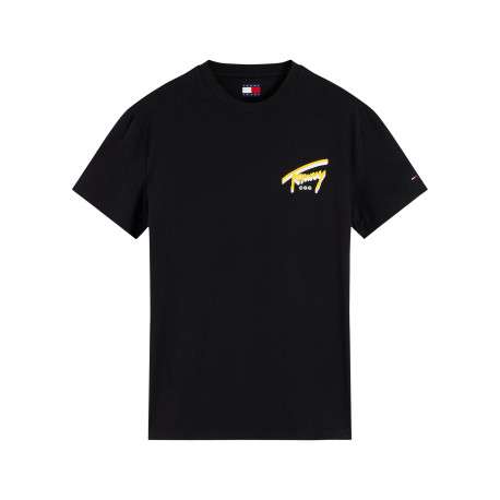 T-shirt en coton noir à coupe droite pourvu d'un col rond et de manches courtes