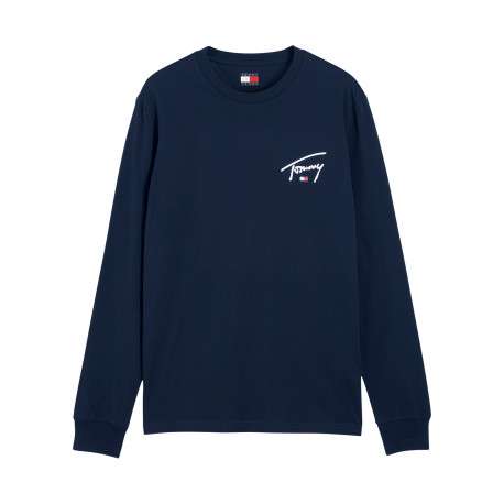 Pull en coton biologique marine à coupe droite pourvu d'un col rond