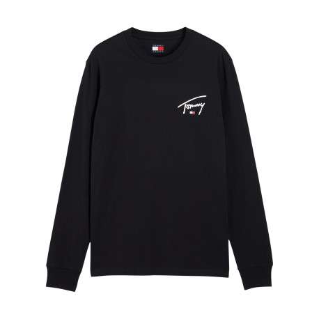 Pull en coton biologique noir à coupe droite pourvu d'un col rond