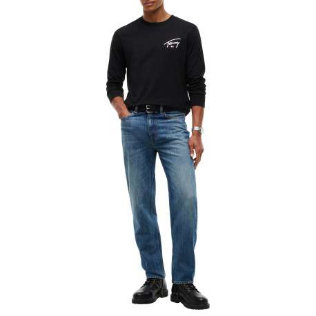 Pull en coton biologique noir à coupe droite pourvu d'un col rond - Image 5
