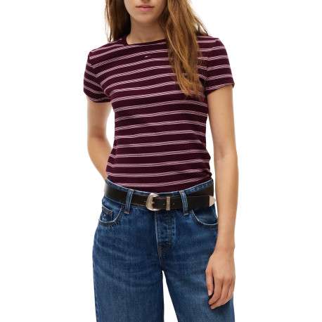 T-shirt en coton bordeaux à rayures pourvu d'un col rond uni - Image 2