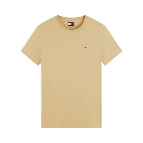 T-shirt en coton beige à coupe droite pourvu de manches courtes