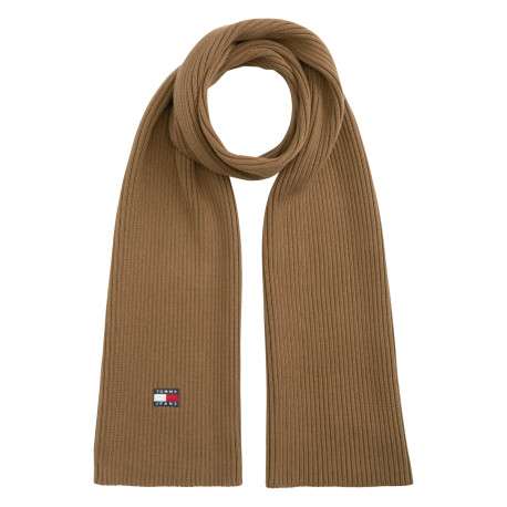 Écharpe en coton biologique camel confectionnée en maille tricotée