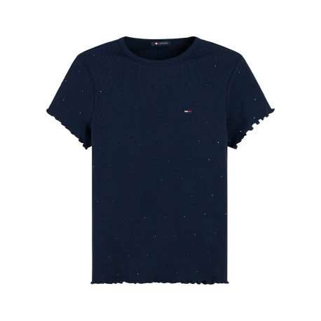 T-shirt en coton biologique marine à coupe droite pourvu d'un col rond