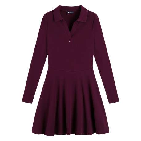 Robe courte en coton biologique bordeaux à coupe droite avec un col à revers
