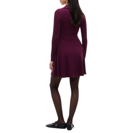 Robe courte en coton biologique bordeaux à coupe droite avec un col à revers - Image 3
