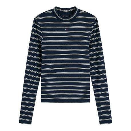 T-shirt en coton biologique marine à rayures pourvu d'une coupe ajustée