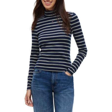 T-shirt en coton biologique marine à rayures pourvu d'une coupe ajustée - Image 2