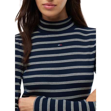 T-shirt en coton biologique marine à rayures pourvu d'une coupe ajustée - Image 4
