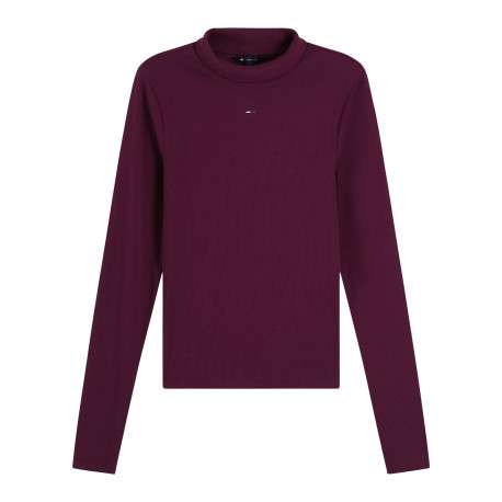 T-shirt en coton biologique bordeaux coupe ajustée pourvu d'un col montant