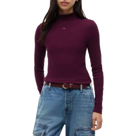T-shirt en coton biologique bordeaux coupe ajustée pourvu d'un col montant - Image 2