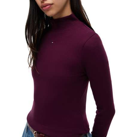 T-shirt en coton biologique bordeaux coupe ajustée pourvu d'un col montant - Image 4