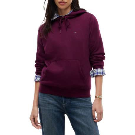 Sweat en coton mélangé bordeaux à coupe droite pourvu d'un col à capuche - Image 2